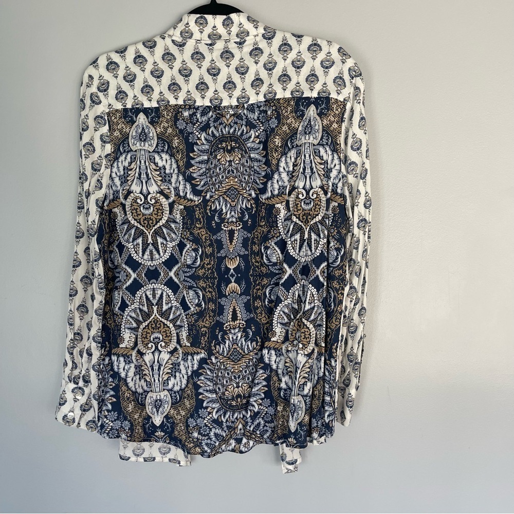 Style & Co Bohemian Pattern Button Up Top Aztec Print Blouse Long Sleeve - Picture 9 of 13